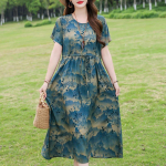 Suures suuruses naiste pikk kleit suvine l&uuml;hikeste varrukatega vintage printiga kleit naistele XL