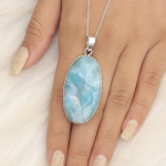 Naturaalsest Larimari kalliskivist ripatsiga kaelakee, 925 Sterling h&otilde;be, k&auml;sitsi valmistatud ehted, suur ovaalne kivi, reiki ripats, kingitus talle 18 inch