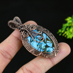 Natural Copper Blue Turquoise Gemstone Copper Wire Wrap Pendant 2.75 m4r32