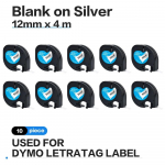 10tk 12mm LetraTag LT91208 LT 91208 M&auml;rgistuslint Dymo Letra Tagile Plastik Dymo letra tag LT-100H, LT-110T, QX 50 Printerile 12mm