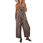 Suvine vabaaja ranna leopardimustriga jumpsuit naistele, spagetirihmadega, tr&uuml;kimustriga, lahtine, taskutega, varrukateta jumpsuit 3XL sinine