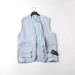 Kevad- ja suve meeste vest linane vest lahtine suur suurus keskealiste ja eakate vabaaja mitmetaskuline vest XXL helesinine v&auml;rv