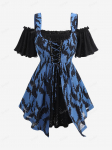 Rosegal Plus Size Cold Size &otilde;lgn&ouml;&ouml;riga lilleline Jacquard laseriga l&otilde;igatud &otilde;&otilde;nes kihiline 2 in 1 top L sinine/s&uuml;gav