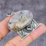 Natural Charoite, White Topaz Gemstone 925 Sterling Silver Pendant 2.25 n5h79