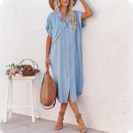 Mood Vabaaja L&uuml;hikeste Varrukatega Denim Kleit Naised Pluss Suurus Lahtised Suvekleidid Naised &Uuml;hev&auml;rviline Elegantne N&ouml;&ouml;bid Taskutega Kleit Riided 669 2XL sinine