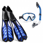 OLIKEI 3 tk/komplekt T&auml;iskasvanute sukeldumislestad sukeldumismask T&auml;iskuiv snorkel Sukeldusuimed Professionaalsed snorgeldamisvarustus Pikad uimed S sinine