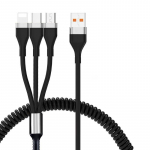 66W 6A 3-&uuml;hes kiire laadimise andmekaabel Micro USB IOS Type C vedrukaabel autotelefoni laadija kaabel Huawei Xiaomi Samsung iPhone jaoks