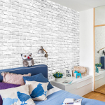 3D Brick Stone Rustic Effect Isekleepuv seinakleebis Kodukaunistus valge