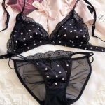 1 komplekt/prantsuse &uuml;li&otilde;huke kolmnurkne aluspesukomplekt Uus seksikas pitsv&otilde;rgust suvine hingav rinnahoidjakomplekt siidist kangast mugav rinnahoidja S must