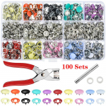 100/200 komplektid Snap On trukid T&ouml;&ouml;riistakomplekt Kr&otilde;pskinnitused Metallist erinevat v&auml;rvi &otilde;mblusn&ouml;&ouml;bid 100 Sets With Plier