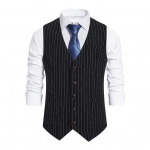 Meeste &uuml;likonna vest V-kaelusega varrukateta triibulise tr&uuml;kiga pidulik vest mantel &uuml;he rinnaga taskud &auml;ri&uuml;likonna vest S must