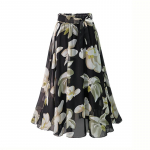 Suures suuruses prinditud lilleline seelik Naiste suvine lahtine elastne k&otilde;rge v&ouml;&ouml;kohaga &scaron;ifoonist midiseelikud, pitsiline kaar L-5XL Swing Jupe Femme 3XL must
