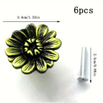 6 t&uuml;kki pronksist kapinupud, vintage kummutite sahtlinupud, karikakra lilledega sahtlinupud, k&ouml;&ouml;gim&ouml;&ouml;bel, antiiksed kapinupud 6pcs