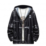 Meeste p&auml;ikesekaitsemantel Kapuutsiga pikkade varrukatega taskud T&otilde;mblukuga plekk P&auml;ikesekaitsejope Kirjaprint Kiirelt kuivavad kalastusriided M must