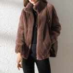 Winter Women Plus fliisist paksendatud kahepoolne fliisist krae, soe kapuuts kardigan t&otilde;mblukuga fliisjakk XXL tumepruun v&auml;rv