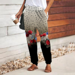 Naiste 3D sinise grafiti lillemustriga p&uuml;ksid paeltega elastse v&ouml;&ouml;kohaga laiad vabaaja pikad p&uuml;ksid taskutega XS must