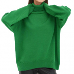 Naiste kampsun, k&otilde;rge krae, pikkade varrukatega, soonikuga sviitertopsid, avara istuvusega soliidne L roheline