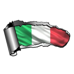 Lahtirebitud ja l&otilde;hki rebenenud metallist disain Itaalia kolmev&auml;rvilise riigilipu motiiviga v&auml;line vin&uuml;&uuml;list autokleebis