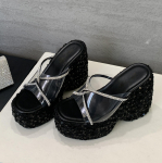 Eilyken CRYSTAL litrid riidest PVC l&auml;bipaistvad platvormkiilud naiste sussid Elegantsed k&otilde;rged kontsad banketi peokingad 35 must