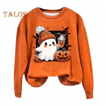 Naiste Halloweeni dressipluus Cartoon Pumpkin Bat Ghost Print Crew kaelus, pikkade varrukatega pullover, igap&auml;evane riietus pendelr&auml;tt S roheline