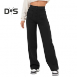 Naiste p&uuml;ksid k&otilde;rge v&ouml;&ouml;kohaga lai s&auml;&auml;r, sirge avara, &uuml;hev&auml;rvilise n&ouml;&ouml;biga, elastsed taskud, vabaaja naiste pehmed p&uuml;ksid XL must