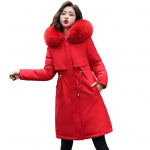 Talvine naiste jope karvane kapuuts, pikkade varrukatega taskud, p&otilde;lvepikkus pluss XXXXL punane