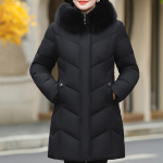 Suures suuruses XL-6XL Talvine pikk mantel Naiste pealisriided Kapuutsiga Elegantne Kunstkarusnahast kaelarihm Lahtine Paks Soe Keskealine Naine Parka 2XL must