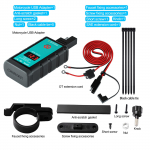 Mootorratta QC3.0 ja PD20W laadimisportidega toiteadapter 12V-24V koos IP66 veekindla digitaalse voltmeetriga nutitelefonide, tahvelarvutite ja GPS-i jaoks 3.7*2.1*9.1cm must/sinine