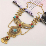 Uus etnilise stiiliga kaelakee, retro liialdatud sulamist t&uuml;rkiissinine tuti kaelakee kuld