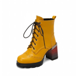 Suur suurus 43 44 Must Kollane Disain Mood S&uuml;gis Talv Vintage Brogue Platvorm Paelkinnitusega Mootorratta Pahkluusaapad Prinditud Kontsad Uus 6