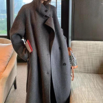 Uus kahepoolne villane naiste mantel, pikk korea stiilis vabaaja villane mantel M