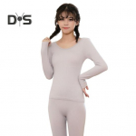 2 tk/komplekt Talvine naiste termiline aluspesu komplekt O kaelakeel, &otilde;mblusteta pikkade varrukatega soe, &otilde;huke, k&otilde;rge elastsusega k&uuml;lma ilmaga pidžaamakomplekt, koduriided hall