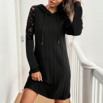 L&otilde;tv Seksikas Kleit Naistele R&otilde;ivad Vabaaja Pullover Kapuutsiga Kleit Korea Mood Naiselik Elegantne Must L&uuml;hike Kleit S must