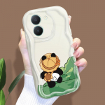 Armas koomiksimustriga kreemjas tekstuuriga korpus, lainelise servaga pehme silikoonkaanega telefoni&uuml;mbris Vivo jaoks Vivo Y77T 5G must