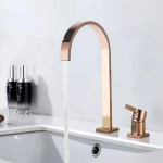 Vannitoa lauale kinnitatav 360 kraadi p&ouml;&ouml;rlev valamu segisti kraan, kahe auguga kuuma ja k&uuml;lma vee segistid juga veekraani segisti