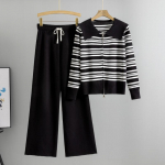 Naiste uus mood s&uuml;gis triibuline kampsun laia s&auml;&auml;rega p&uuml;ksid kootud kaheosaline komplekt one size must