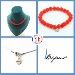Pierres et Min&eacute;raux. Parure bijoux Bracelet Collier 15 Perles Calc&eacute;doine rouge 8 mm. Chaine Taille personnalisable.