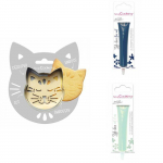 Kit pour biscuit en relief Chat + 2 Stylos au chocolat bleu nuit et vert d'eau hall