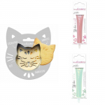 Kit pour biscuit en relief Chat + 2 Stylos au chocolat rose pastel et vert d'eau hall