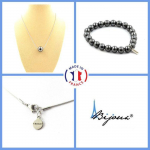 Pierres et Min&eacute;raux. Parure Bracelet Collier 1 perle H&eacute;matite 8 mm Chaine en acier Taille personnalisable.