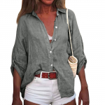 Naiste suvine puuvillane linane &uuml;hev&auml;rviline seitsme punktiga varrukatega s&auml;rk V-kaelusega avar s&auml;rk XL