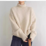 S&uuml;gistalvine paks ka&scaron;miirist sviiter naiste k&otilde;rge kaelusega sviiter kampsun soe avara kootud alusega kampsun jakk L beež