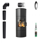 Freestanding Fireplace Stove KRATKI ROLLO/W 7kW fi 150 Black TERMOTEC Set