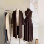 Naiste kevad s&uuml;gis talv kolmeosaline komplekt pikk kampsun k&otilde;rge kaelusega vest kampsunkleit kootud heegeldatud mantel Y2k k&otilde;rge v&ouml;&ouml;koht seelik One size