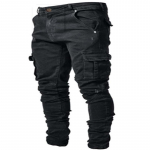 Euroopa trendikad meeste mitmetaskulised skinny teksast t&ouml;&ouml;riided 2XL must