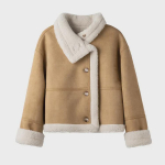 Kahepoolne khaki sametist ja lambavillast talvemantel naistele Medium khaki