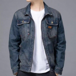 Meeste Slim Fit teksajakk - 2024 kevad/s&uuml;gis retro lukuga vabaaja stiil XL sinine/s&uuml;gav