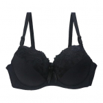 Naiste pluss suuruses push-up rinnahoidja seksikas lilleline pits t&auml;iskattega traadiga rinnahoidja polsterdatud toetav igap&auml;evane rinnahoidja suurtele rindadele 95D must