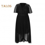 Suur Suurus Naiste Kleit V-kaelusega L&uuml;hikeste Varrukatega Elastse K&otilde;rge V&ouml;&ouml;kohaga Voolava Hemiga Midi Kleit &Uuml;hev&auml;rviline Vabaaja &Otilde;htukleit XL must