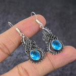 Swiss Blue Topaz Handmade 925 Sterling Silver Gift Jewelry Earring 2 d5a64